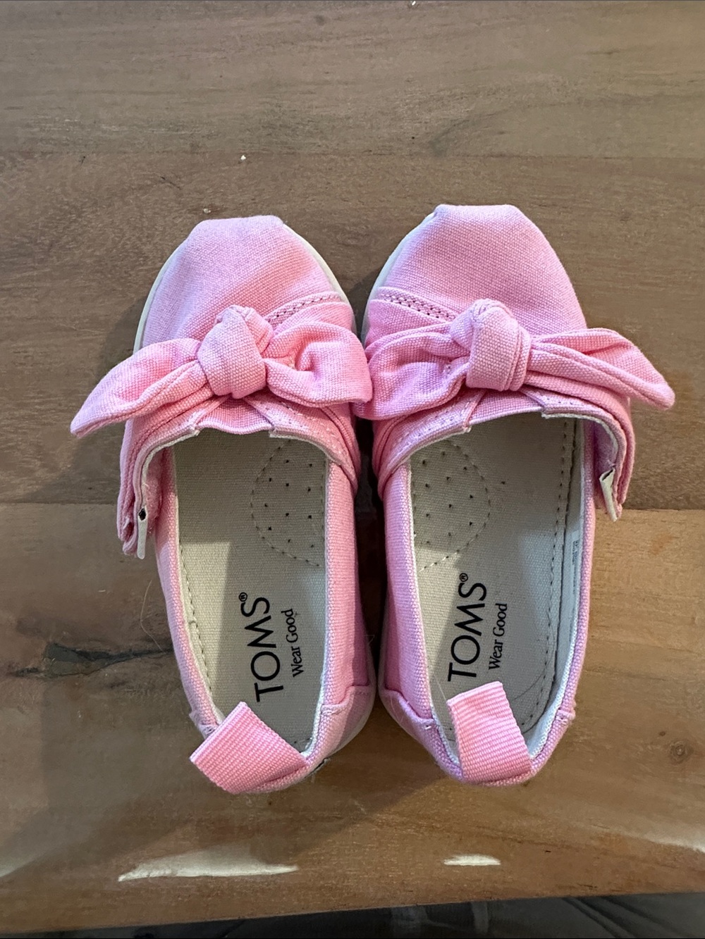 Toms Girls Pink Canvas Knot-Top Slip-On Moccasins Flats